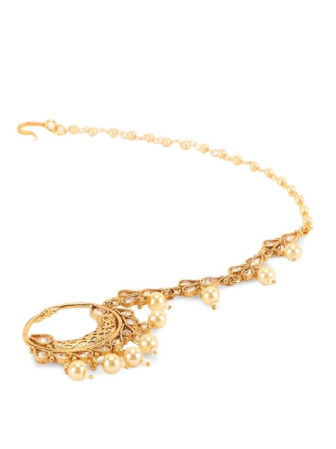 ANIKAS CREATION Gold-Plated Embellished Traditional Bridal Nose Ring With Beaded Chain
ANIKAS CREATION Gold-Plated Embellished Traditional Bridal Nose Ring With Beaded Chain