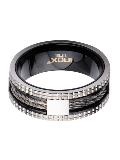 Inox Jewelry Men Black & Silver-Toned Stainless Steel Exposed Cable Studded Border Ring
Inox Jewelry Men Black & Silver-Toned Stainless Steel Exposed Cable Studded Border Ring
