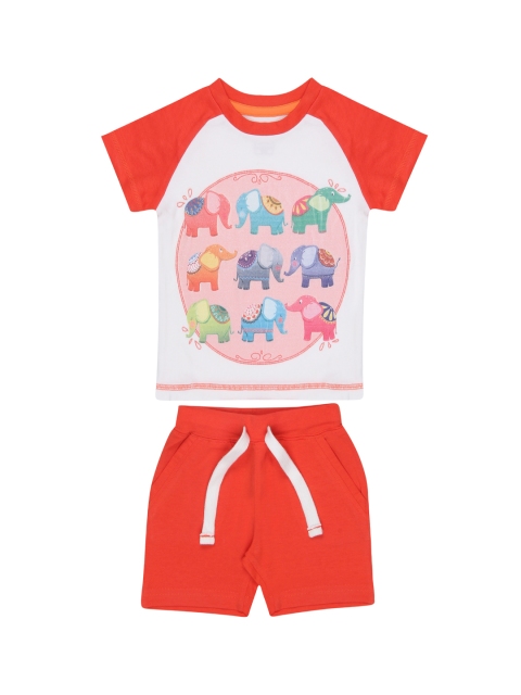 Nap Chief Kids Red & White Printed T-shirt with Shorts