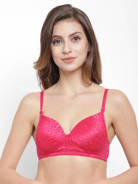 Floret Magenta Self Design Non-Wired Lightly Padded T-shirt Bra T3024