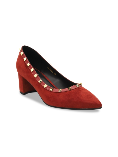ROSSO BRUNELLO Women Rust Brown & Gold-Toned Embellished Pumps