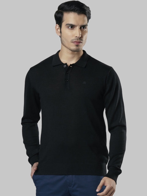 Raymond Men Black Solid Wool Blend Pullover Sweater