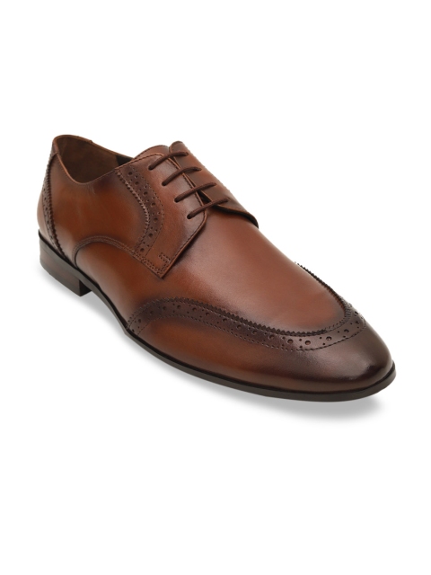 ROSSO BRUNELLO Men Tan Brown Solid Leather Formal Brogues