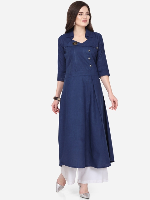 Florence Women Blue Solid A-Line Kurta