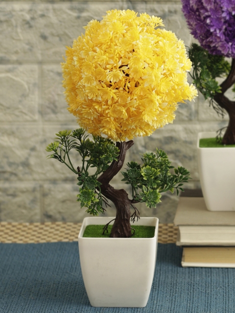 TIED RIBBONS Yellow & Green Artificial Flower Tree With Pot