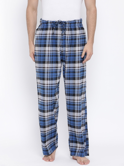 Oxolloxo Men Blue & Black Checked Lounge Pants