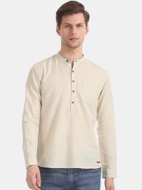 Cherokee Men Beige Regular Fit Solid Casual Shirt