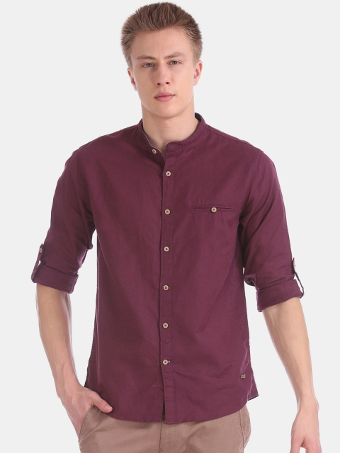 Cherokee Men Maroon Regular Fit Solid Casual Shirt