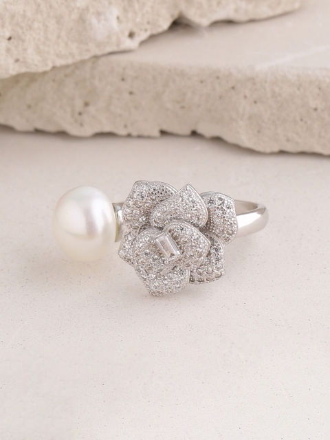 ADORN by Nikita Ladiwala Sterling Silver & White CZ-Studded Finger Ring