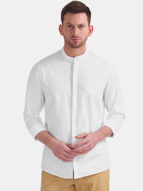 Excalibur Men White Slim Fit Printed Formal Shirt