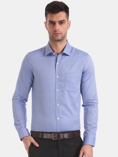 Excalibur Men Blue Slim Fit Solid Formal Shirt