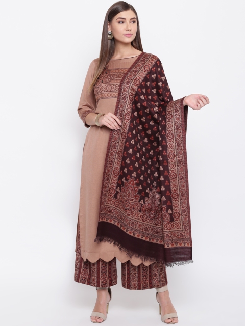 HK colours of fashion Brown Viscose Rayon Unstitched Dress Material