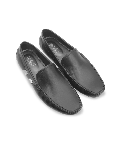 ROSSO BRUNELLO Men Black Solid Leather Formal Loafers