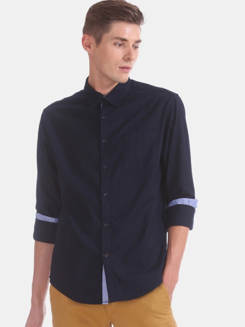 Ruggers Men Navy Blue Slim Fit Solid Casual Shirt