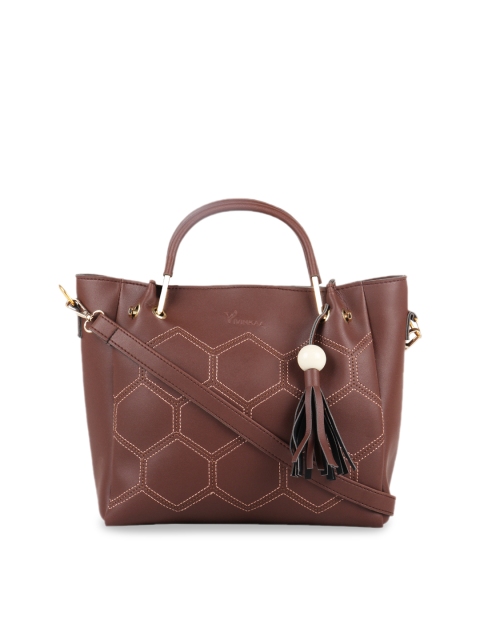 Vivinkaa Coffee Brown Self Design Handheld Bag
