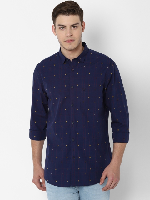 Allen Solly Men Navy Blue Slim Fit Checked Casual Shirt