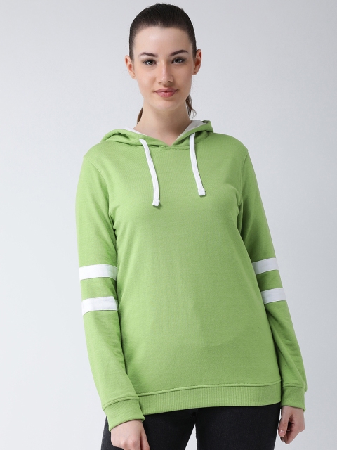 Club York Women Green Solid Hooded Longline Pullover Sweatshirt