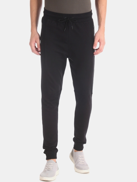 Colt Men Black Solid Pure Cotton Straight-Fit Joggers