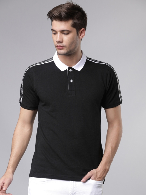Ecko Unltd Men Black Solid Polo Collar T-shirt