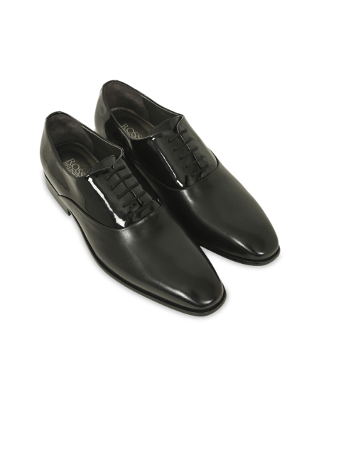 ROSSO BRUNELLO Men Black Solid Leather Formal Oxfords