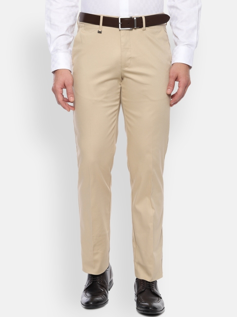 Van Heusen Men Beige Slim Fit Self Design Formal Trousers