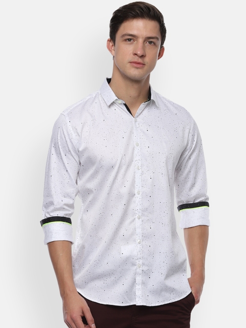 V Dot Men White & Black Slim Fit Printed Casual Shirt