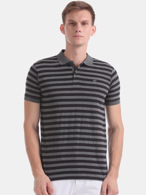 Ruggers Men Black Striped Polo Collar T-shirt