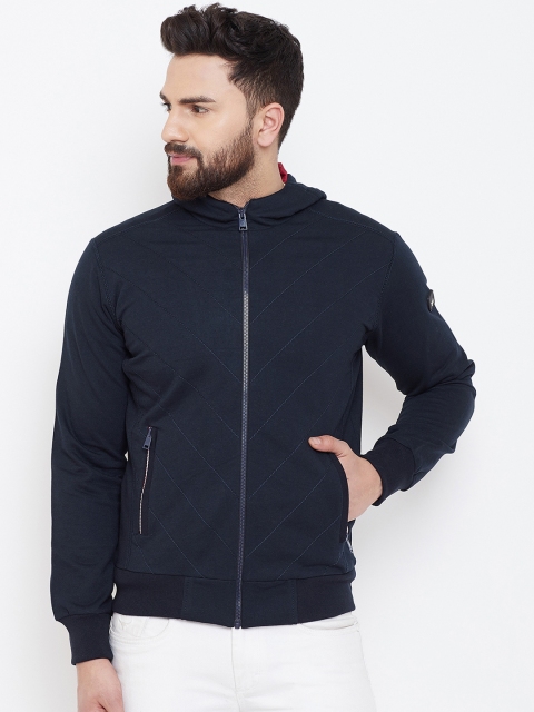 Spirit Men Navy Blue Solid Hooded Sweatshirt