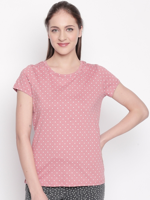 Dreamz by Pantaloons Women Pink & White Printed Lounge T-shirt