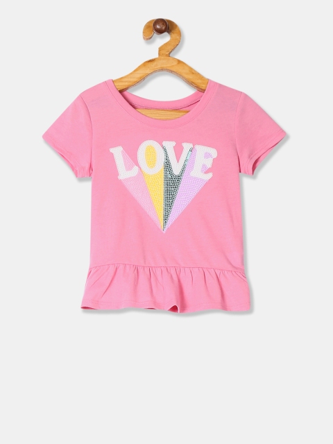 The Childrens Place Girls Pink Printed Peplum Top