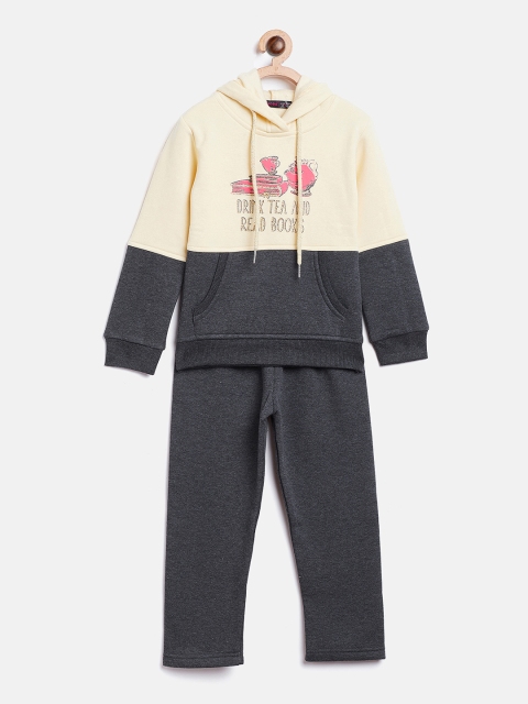 Nins Moda Girls Charcoal Grey & Cream-Coloured Colourblocked Fleece Hooded Tracksuit
Nins Moda Girls Charcoal Grey & Cream-Coloured Colourblocked Fleece Hooded Tracksuit