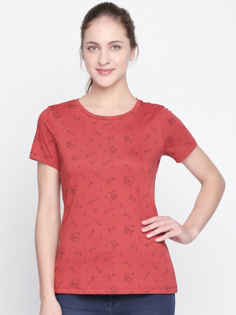 Honey by Pantaloons Women Orange Printed Round Neck T-shirt