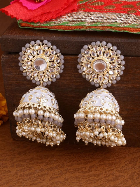 Shoshaa Gold-Plated & Off-White Handcrafted Dome Shaped Jhumkas