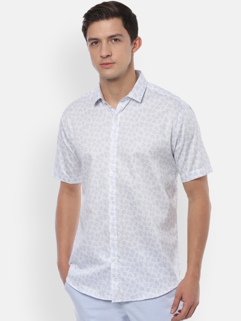 V Dot Men Blue & White Slim Fit Printed Casual Shirt