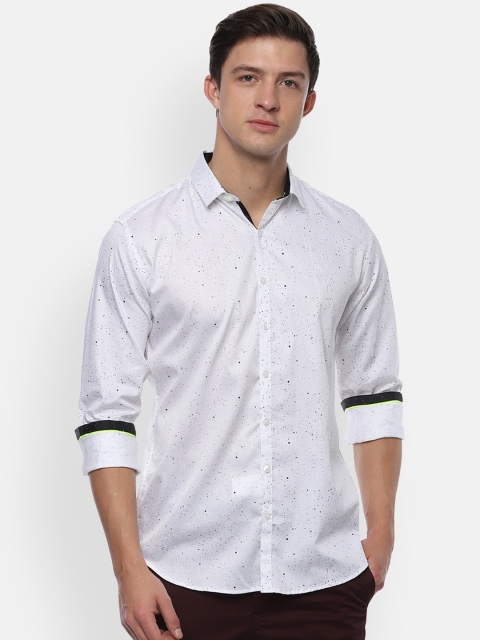V Dot Men White & Black Slim Fit Printed Casual Shirt