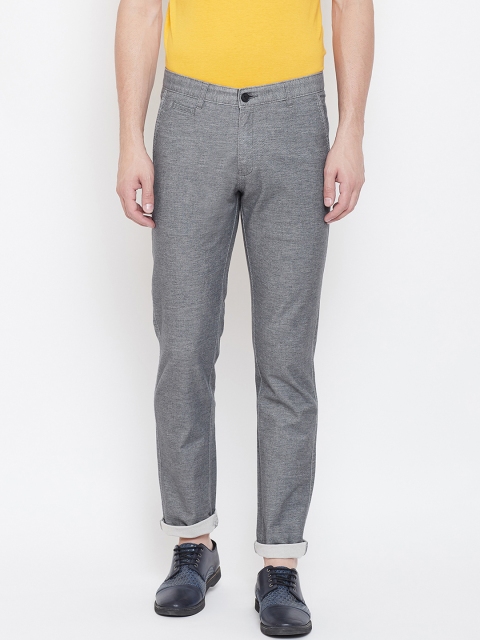 Octave Men Grey Regular Fit Self Design Regular Trousers