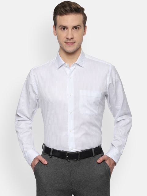 Van Heusen Men White & Blue Regular Fit Striped Formal Shirt
