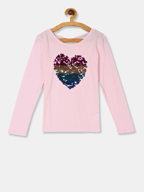 The Childrens Place Girls Pink Flip Sequinned Knitted Top