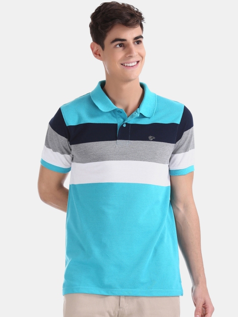 Ruggers Men Blue Striped Polo Collar T-shirt