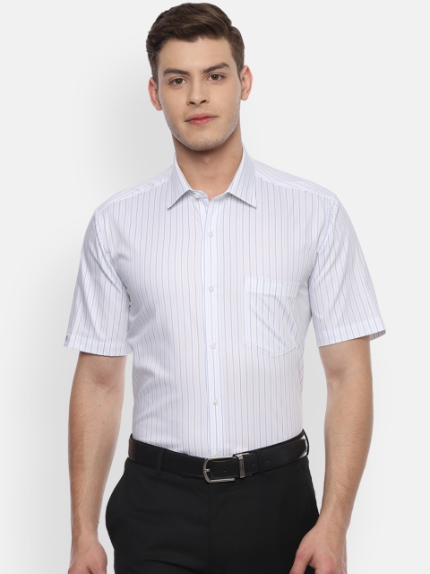 Van Heusen Men White & Blue Regular Fit Striped Formal Shirt