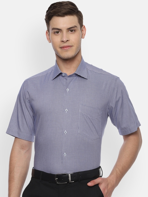 Van Heusen Men Navy Blue Regular Fit Self Design Formal Shirt