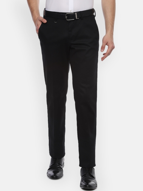 Van Heusen Men Black Slim Fit Self Design Formal Trousers