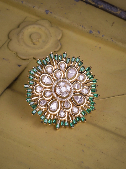 Tistabene Gold-Plated Green & White Artificial Stone-Studded Contemporary Finger Ring
Tistabene Gold-Plated Green & White Artificial Stone-Studded Contemporary Finger Ring