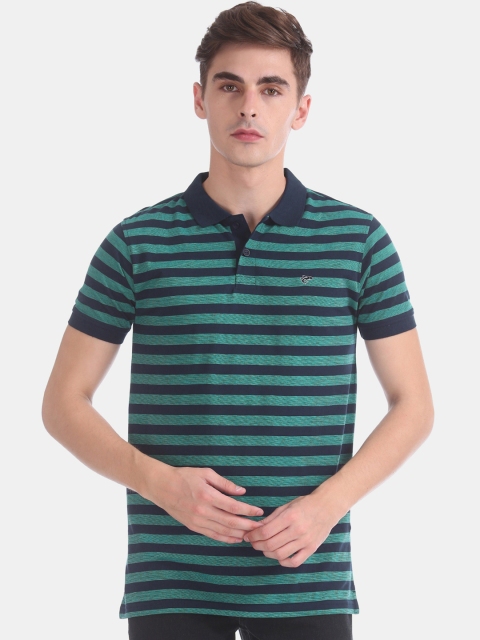 Ruggers Men Navy Blue Striped Polo Collar T-shirt