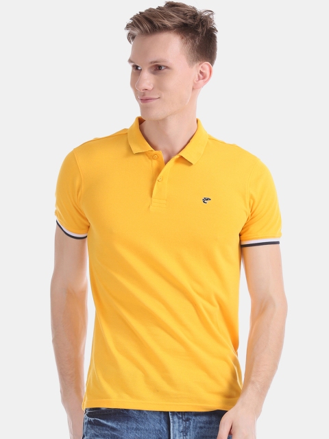 Ruggers Men Yellow Solid Polo Collar T-shirt