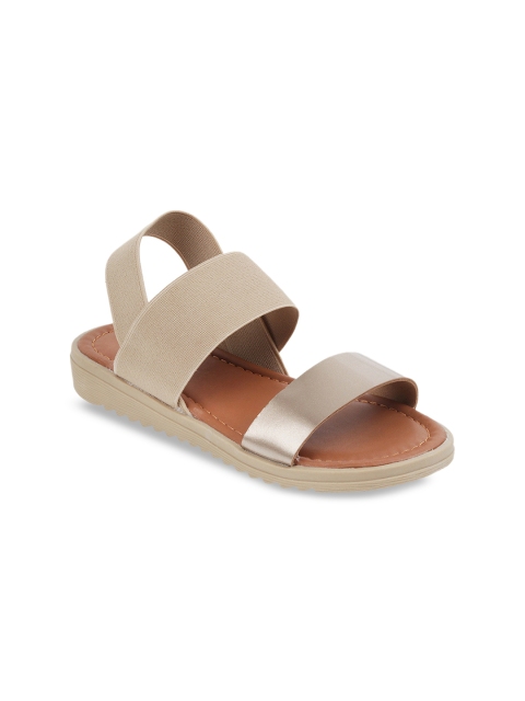Kittens Girls Silver-Toned & Beige Colourblocked Open Toe Flats