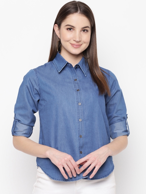 Mayra Women Blue Skinny Fit Solid Casual Shirt