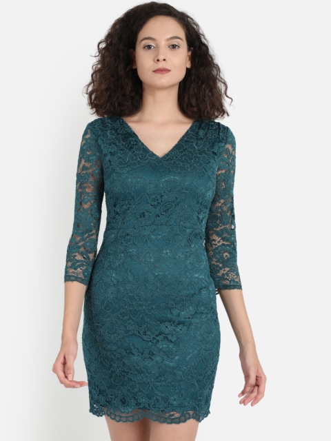 COVER STORY Women Green Self Design Sheath Dress