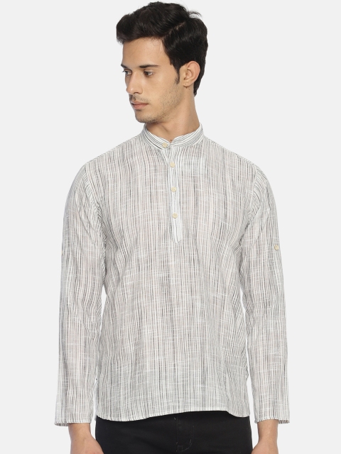 TATTVA Men Off-White & Black Striped Straight Kurta
