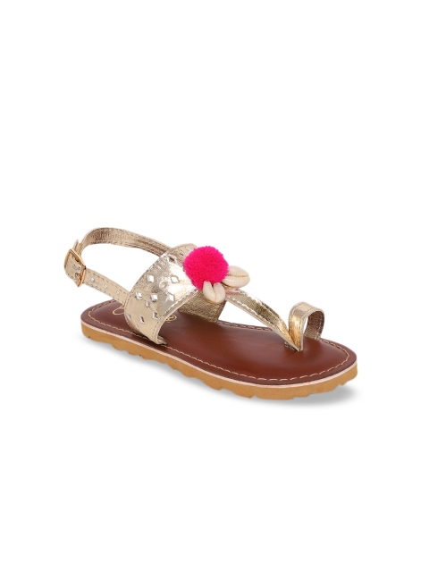 Tiber Taber Girls Gold-Toned Solid One Toe Flats